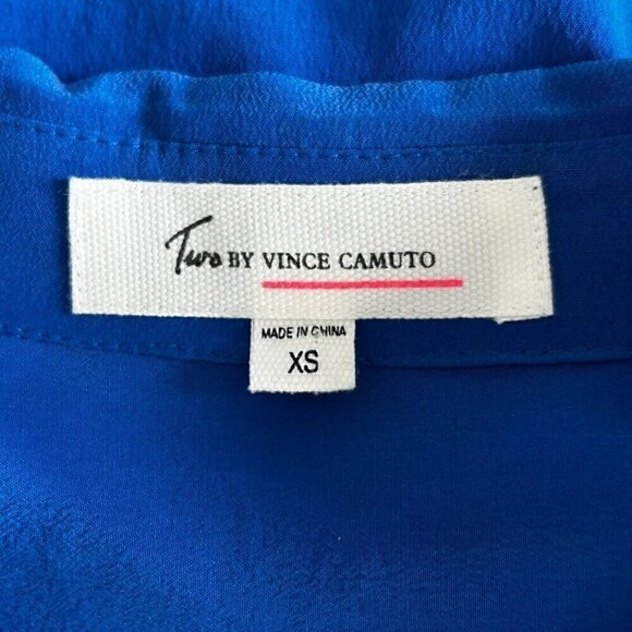 Vince Camuto Women's Blue Solid Color Silk Button Down Blouse, Extra Small - Picture 3 of 5
